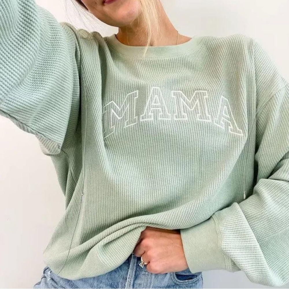 Crewneck Mama Waffle Pullover Sweatshirt
